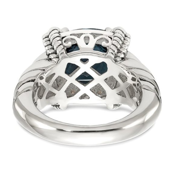 925 Sterling Silver with 14K Accent Antiqued London Blue Topaz and Diamond Ring - Picture 6 of 6